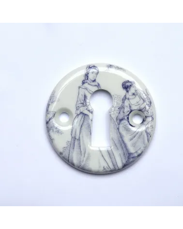 Puxadores de porta cromados em porcelana Toile de Jouy Merigous | MillaPuxadores