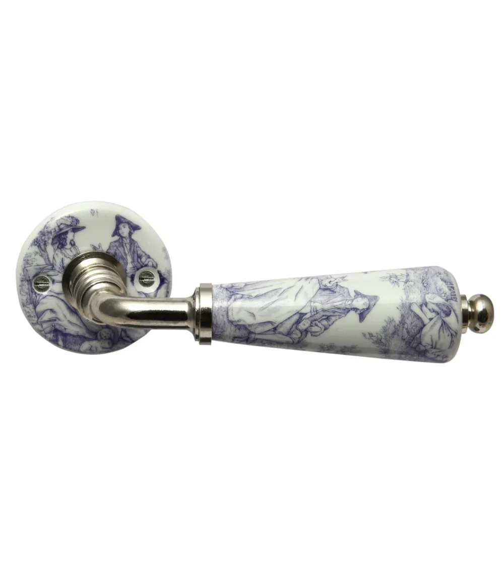 Puxadores de porta cromados em porcelana Toile de Jouy Merigous | MillaPuxadores