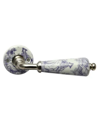 Puxadores de porta cromados em porcelana Toile de Jouy Merigous | MillaPuxadores
