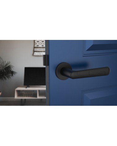 Puxador de porta Clássico ARIA puxador design vista de frente montado numa porta
