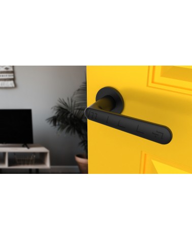 Puxador de porta Clássico ARIA puxador design vista de cima inclinada montado numa porta