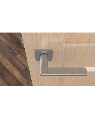Puxador de porta cromado acetinado SETIA puxador design visto de cima montado numa porta