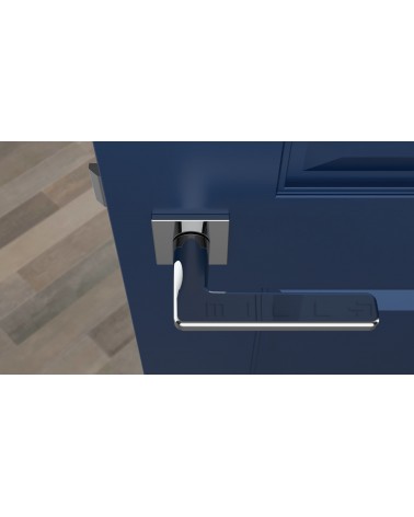 Puxador de porta Contemporâneo SETIA ferragens design visto de cima montado numa porta