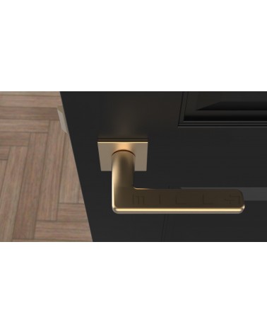 Puxador de porta ouro mate SETIA puxador design vista de cima montado numa porta