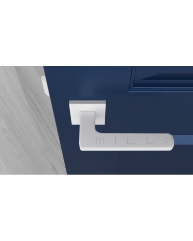 Puxador de porta branco YUKA ferragens design vista de cima montado numa porta