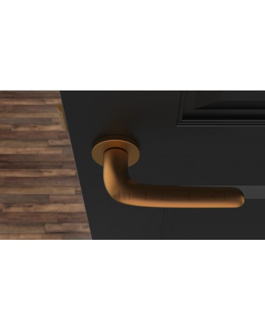 Puxador de porta Cobre AZALIA design vista de cima montado numa porta