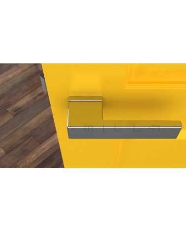 Puxador de porta cromado polido CARLINA design vista de cima montado numa porta