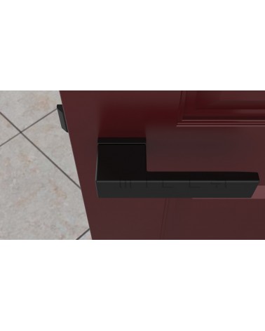 Puxador de porta futurista CARLINA design vista de cima montado numa porta