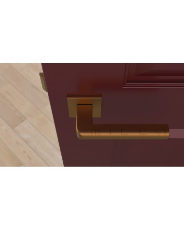 Puxador de porta cobre SALICE ferragens design vista de cima montado numa porta