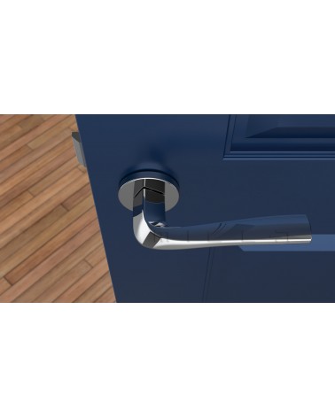 Puxador de porta cromado polido DALIA design vista de cima montado numa porta