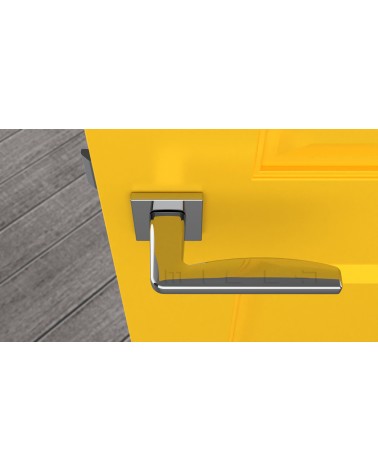 Puxador de porta cromado brilhante ERBA design vista de cima montado numa porta