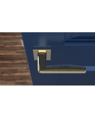 Puxador de porta dourado polido ERBA puxador design vista de cima montado numa porta