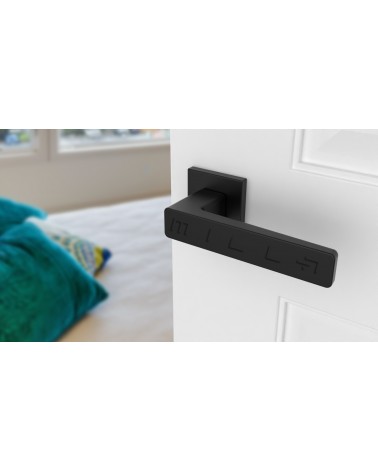Puxador de porta clássico ERICA ferragens design vista de cima inclinada montado numa porta