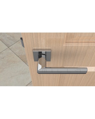 Puxador de porta cromado polido FRESIA puxador design vista de cima montado numa porta