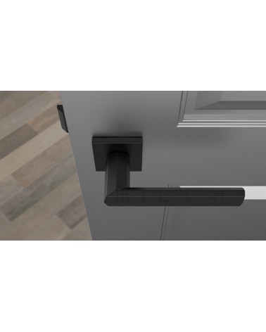 Puxador de porta preto FRESIA puxador design vista de cima montado numa porta