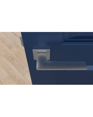 Puxador de porta cromado acetinado LUNARIA puxador design vista de cima montado numa porta
