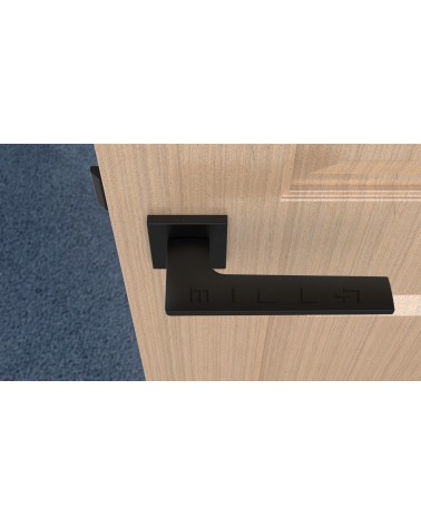 Puxador de porta preto mate LUNARIA puxador design vista de cima montado numa porta