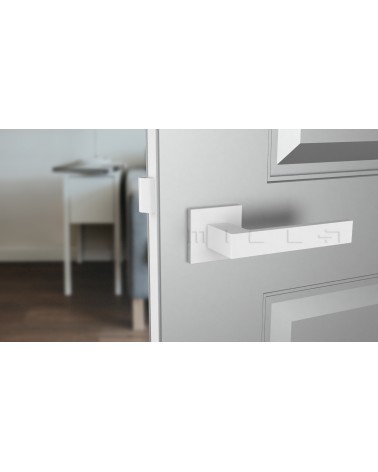 Puxador de porta branco SULLA puxador design vista de frente montado numa porta