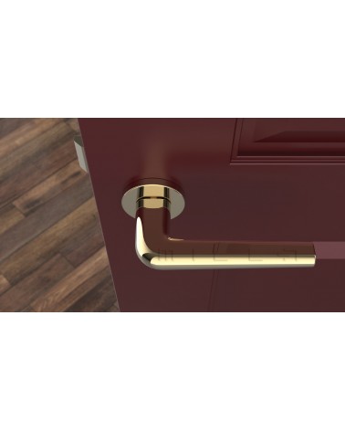 Puxador de porta dourado polido FUNKIA puxador design vista de cima montado numa porta