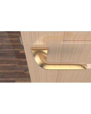 Puxador de porta Ouro mate GLADIOLA puxador design vista de cima montado numa porta