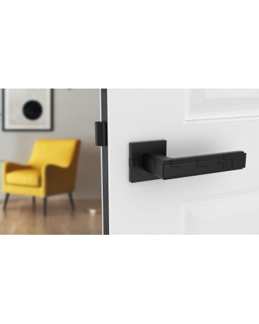 Puxador de porta preto RAFLESIA puxador design montado numa porta