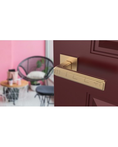 Puxador de porta RAFLESIA puxador design cor 1 montado numa porta entreaberta