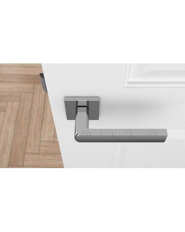Puxador de porta cromado polido HOSTA ferragens design vista de cima montado numa porta