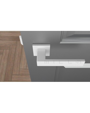 Puxador de porta branco PINA puxador design vista de cima montado numa porta