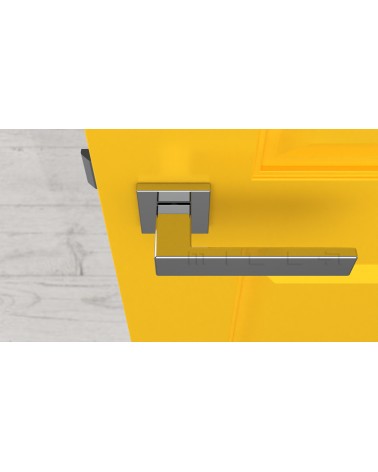 Puxador de porta cromado polido PINA design vista de cima montado numa porta