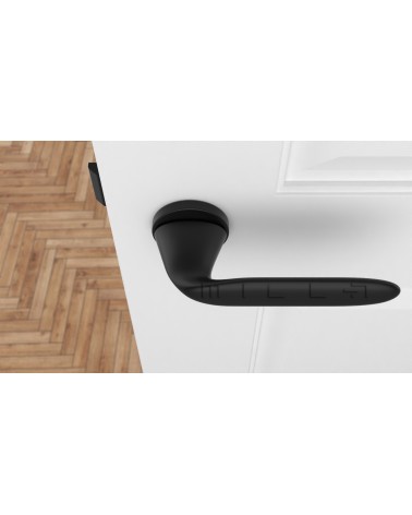 Puxador de porta futurista PEONIA puxador design vista de cima montado numa porta