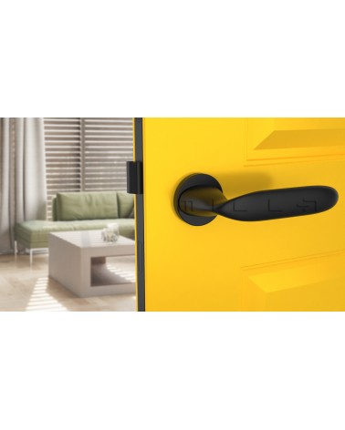 Puxador de porta futurista PEONIA puxador design vista frontal montado numa porta