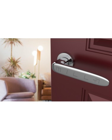 Puxador de porta retro ROSA puxador design vista de cima inclinada montado numa porta