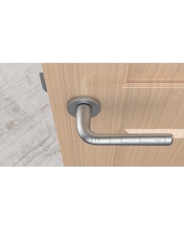 Puxador de porta Cromado acetinado TULIPA porta interior design vista de cima montado numa porta