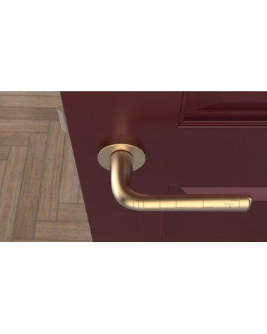 Puxador de porta Dourado mate TULIPA porta interior design vista de cima montado numa porta