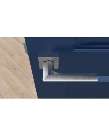 Puxador de porta cromado acetinado JASMINA puxador design vista de cima montado numa porta