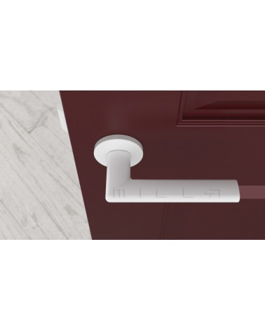 Puxador de porta branco KALMIA puxador design vista de cima montado numa porta