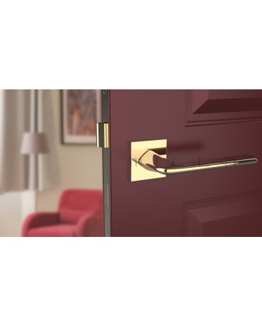 Puxador de porta ouro polido LILA puxador design vista de frente montado numa porta