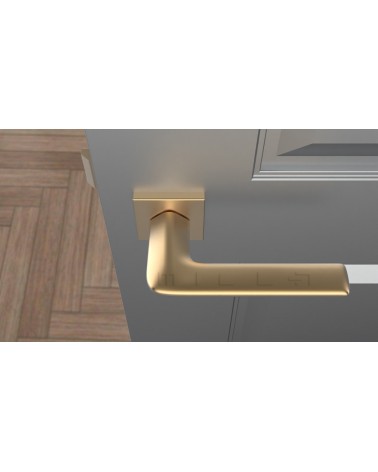 Puxador de porta ouro mate LILA puxador design vista de cima montado numa porta