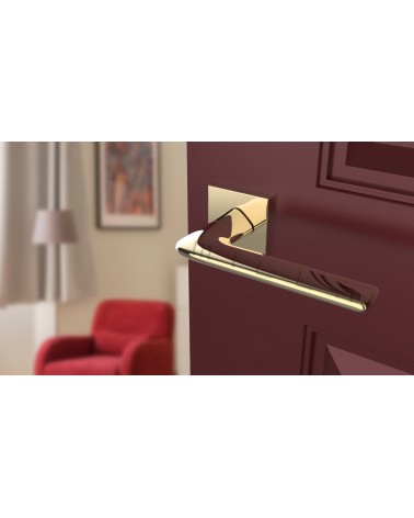 Puxador de porta ouro polido LILA puxador design vista inclinada montado numa porta