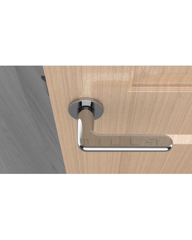 Puxador de porta cromado polido LIRA design vista de cima montado numa porta