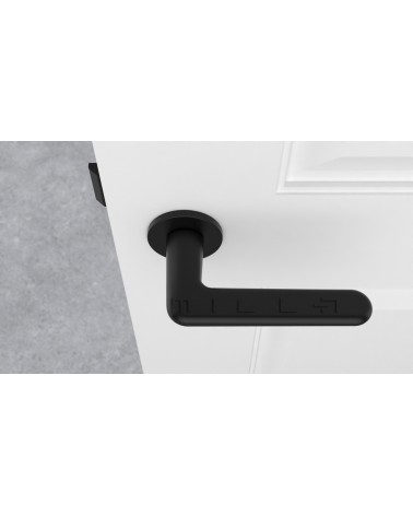 Puxador de porta preto LIRA puxador design vista de cima montada numa porta