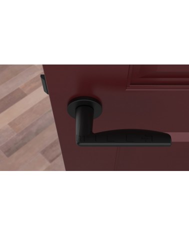 Puxador de porta preto LUNA puxador design vista de cima montado numa porta