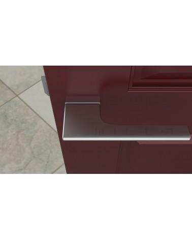 Puxador de porta cromado acetinado LUPINA puxador design vista de cima montado numa porta