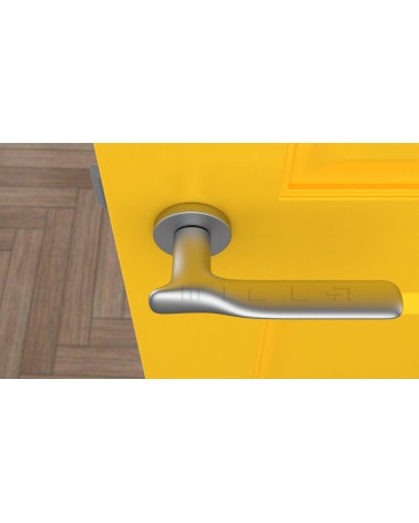 Puxador de porta futurista ORCHIDE design cor 2 vista de cima montado numa porta