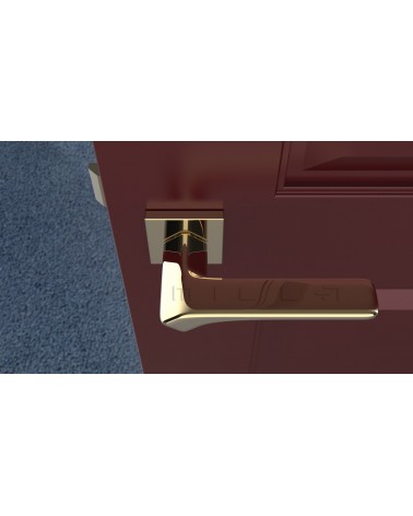 Puxador de porta BERGERIA ferragens design cor 1 vista de cima montado numa porta