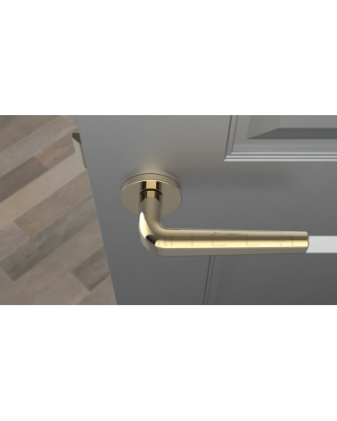 Puxador de porta dourado polido INULLA puxador design vista de cima montado numa porta