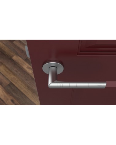 Puxador de porta moderno SILENA puxador design cor 1 vista de cima montado numa porta