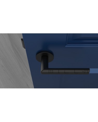 Puxador de porta preto SILENA ferragens design vista de cima montado numa porta