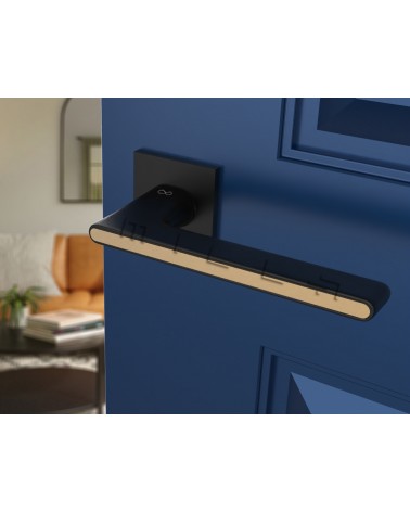 Puxador de Porta Bicolor Preto e Dourado Ferrara quadrado