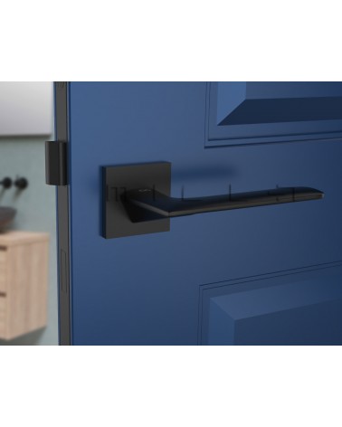 Puxador de porta preto line GIULIA puxador design vista de frente montado numa porta